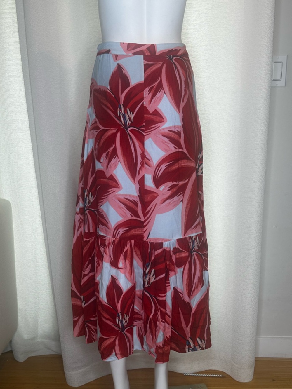 Floral Tiered Midi Skirt - Red Floral Small - Picture 2 of 6